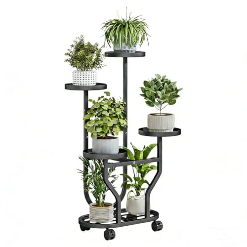 NYGTDW Plant Stand Lndoor Outdoor, 5 Tier 6 Pot Tall Metal Flower Holder | Heavy Duty Plant Racks For Various Plants, Corner Display Rack Suitable For Living Rooms, Balconies, Gardens, And Terraces