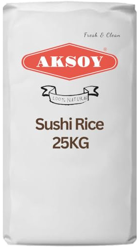 Aksoy Premium Quality Sushi Rice 25KG | Japanese Style Short Grain, Perfectly Sticky, Non-GMO, Ideal for Sushi, Rice Dishes & Asian Cuisine, Gluten-Free
