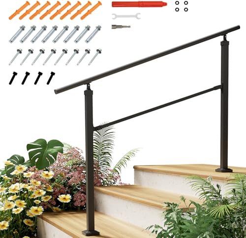 INMOZATA Handrails for Outdoor Steps, Carbon Steel Outdoor Handrails for Stairs, Outdoor Grab Rails for Elderly Outside Steps Garden Exterior Hand Rails (3 to 4 Steps)