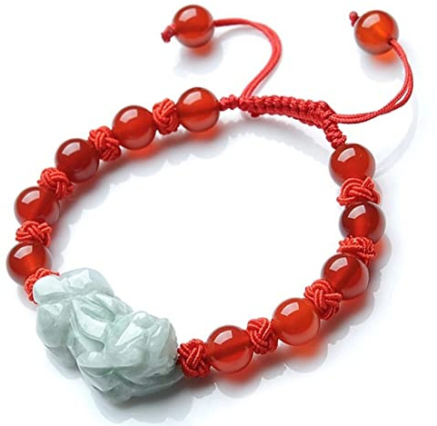 Feng Shui， Feng Shui-Armband, Feng Shui-Armband, Jade-Armband für Damen und Herren, Glücksarmband, Jade-Edelstein, chinesisches Armband, rote Schnur, Amulett, rot, roter Achat