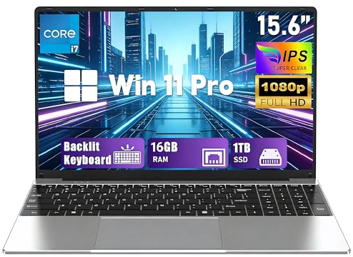 FUNYET Ordinateur Portable,2026 Portable da 15,6 pollici,16 GB di RAM, 1 TB di SSD,Core i7-7600U Laptop PC,IPS FHD 1920 * 1080 Notebook,5000 mAh,Tastiera retroilluminata