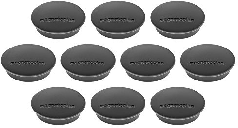 Magnethalter Junior, Durchmesser 34 mm, 10 Stück, schwarz | Magnete für Magnettafeln und Whiteboards | Kratzfreie Spezialbeschichtung | Leicht abnehmbar | ØxH 34x9mm | Haftkraft: 1,3 kg