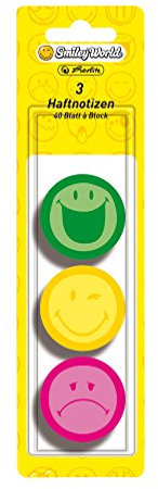 Herlitz Haftnotizblock Smiley World, rund, 3-er Pack, 40 Blatt, neon grün/-gelb/-pink