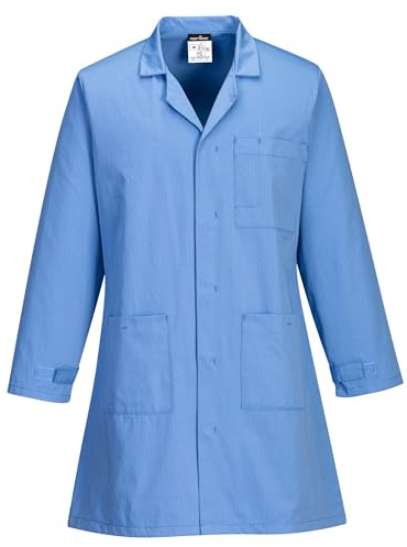Portwest AS10 Anti-Static ESD Coat 2 Lower Pockets Concealed Stud Polyester | Hamilton Blue, 3X Large, EN 61340-5-1, EN 1149-5, UPF 50+, Comfort Fit, 34% Cotton, Lightweight, Two-Tiered Chest Pocket
