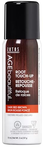 AGE beautiful Root Touch Up Hair Color Spray | Touch-Up Gray Concealer | Temporary Cover Up | Adds Volume & Covers Thinning Patches | Water, Sweat, Stain Resistant | Dark Red Brown | 2 Fl Oz