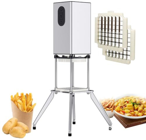 Coupe-frites professionnel, hachoir à légumes électrique 200 W, presse-agrumes électrique, trancheuse à pommes de terre en acier inoxydable, coupe environ 100 kg en 20 minutes - avec lames et support.