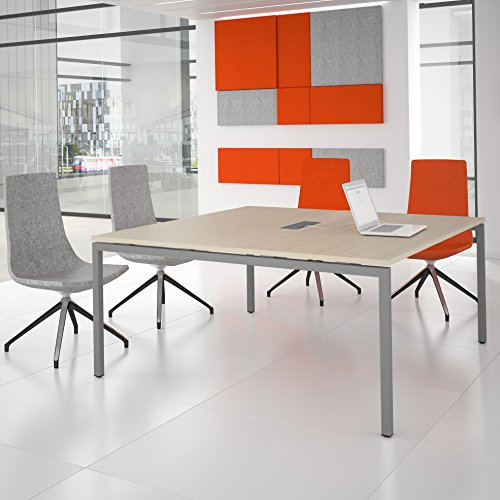 Weber Büroleben GmbH NOVA Konferenztisch 160x164cm Eiche mit ELEKTRIFIZIERUNG Besprechungstisch Tisch, Gestellfarbe:Silber