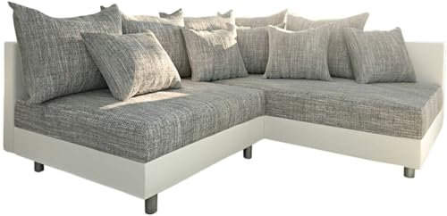 DELIFE Eckcouch Clovis Weiss Hellgrau Ottomane Rechts Ecksofa modular