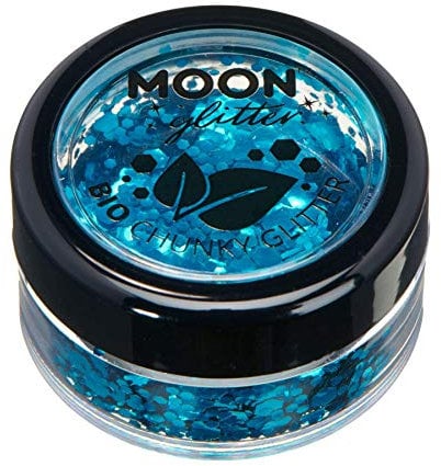 Eco Chunky Glitter de Moon Glitter biodégradable - 100% Cosmétique Bio Glitter pour visage, corps, ongles, cheveux et lèvres - 3g - Bleu