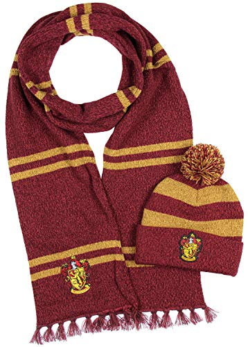 Harry Potter Hogwarts Häuser Gryffindor Schal stricken & Pom Beanie (Gryffindor)