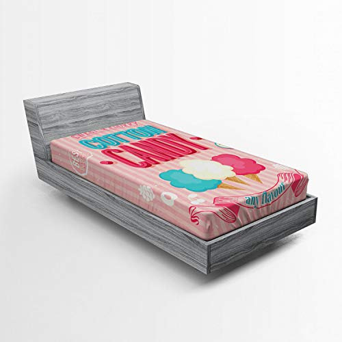 Lunarable Vintage-Spannbettlaken, Zuckerwatte-Werbeposter-Design, gealterter Look und flauschige, leckere Aromen, Bettbezug mit Rundumgummi, tiefer Tasche für Komfort, Doppelbett, Rosa