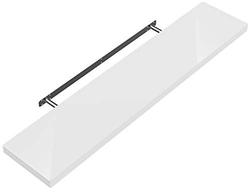 Casaria® Wandregal Weiß mit Halterung Schwebend 15kg Tragkraft Küche Wohnzimmer Büro Flur Schweberegal Regalbrett Hängeregal Hochglanz 110cm