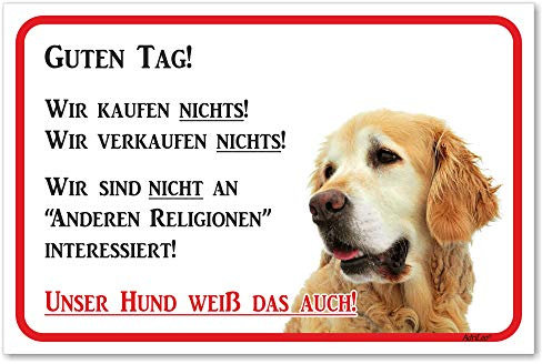 AdriLeo Schild - Vorsicht Golden Retriever - Wir kaufen nichts - (30x40cm) / Achtung Hund Wachhund robust langlebig UV-beständig wetterfestes Warnschild