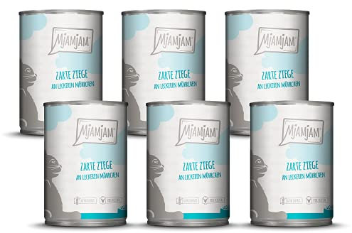 MjAMjAM - Premium Nassfutter für Katzen - zarte Ziege an leckeren Möhrchen, 6er Pack (6 x 400 g), getreidefrei mit extra viel Fleisch