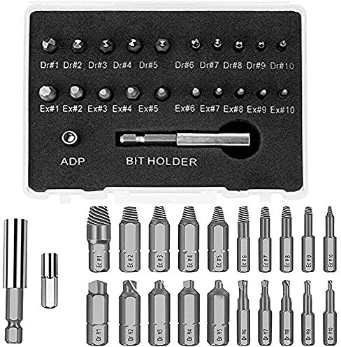 Bestgle 22 Pcs Extractor de Tornillos, Damaged Screw Extractor Broken Screws con Portabrocas de Extensión & Adaptador de Enchufe para Tornillos y Pernos Dañados Desde
