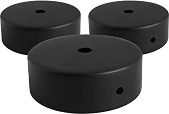 AMARCORDS - 3 Baldachin rosetten aus Metall, Farbe SCHWARZ, Lampengehäuse komplett mit Kabelklemmenzubehör, Schrauben und Deckenhalterung. Durchmesser 77 mm, Höhe 26 mm