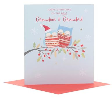UK Greetings Weihnachtskarte für Oma & Großvater – entzückendes Eulen-Design