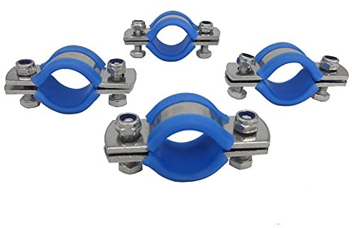 Stainless Steel Heavy Duty Flat Band Pipe Hose Clamp with Rubber Cushion, Multipurpose Rigid Handless Split Ring Clamp Bracket ID 19mm, Pack of 4