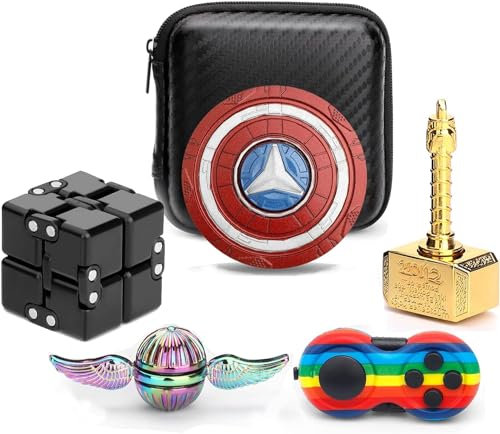 Fidget Pack Magic Hand Spinner Fidget Pad Infinity Cube Block Hammer Toy for Kids Adult, 5 Pack Fidget Bulk Birthday Party Favor Gift, Stress Relieve Anti Anxity Toy Cool Gadget Set