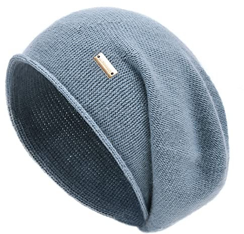 jaxmonoy Kaschmir-Strickmütze für Damen, Winter, weich, warm, Wolle, gestrickt, Totenkopf-Mütze, Blau, Einheitsgröße