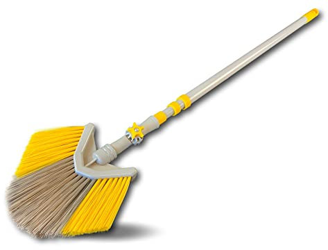 Balai d'angle multipositions sur manche télescopique de 1,1 m à 2,3 m | Inclinaison rotation | Nettoyage poussière moutons toiles d'araignées | Reliefs plafond angles tuyaux | Kibros 101651