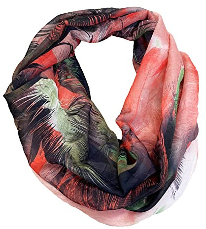 J26 Feder Seide Sommer Loop Verlauf Regenbogen Rainbow Silk Uni Rundschal Schlauchschal Stola Schal leicht (Rot), 160 x 48 cm