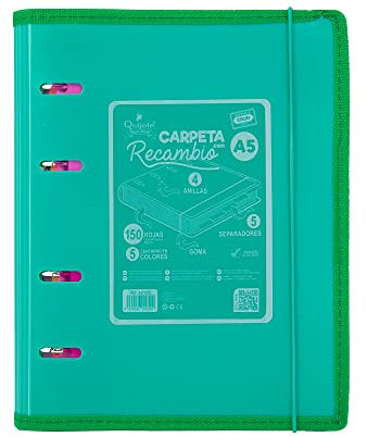 Starplast Ordner mit 4 Ringen, A5-7, farbig, A5, mit elastischem Verschluss, verstärkter Rand, 150 Blatt 5 x 5 mm farbig + 5 Trennblätter, Türkis