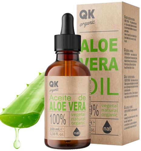 QKnatur – ALOE VERA ÖL – Rein, natürlich und biologisch – 100 ml Glasflasche + Pumpe – Intensive Pflege für Gesicht, Körper, Haare und Augenkontur