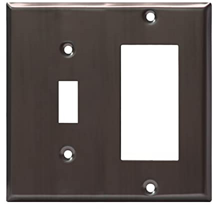 ENERLITES Combination Toggle Switch and Decorator Receptacle Metal Wall Plate, Corrosion-Resistant, Stainless Steel 201, Standard Size 2-Gang 4.50 x 4.57, UL Listed, 771131-BBK, Brushed Black