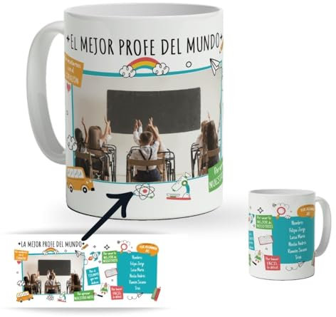 CUAC REVOLUTION Taza Personalizada con nombre para Profesores. Tazas de Desayuno personalizada Profesores. Regalo Original para Profes. Regalo Mejor profe. Regalo fin de curso.