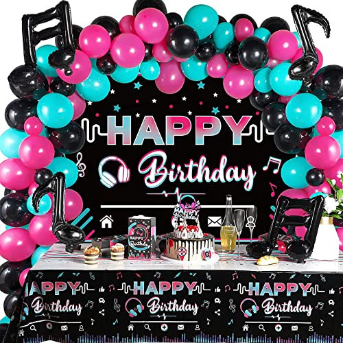 Ballon Girlande Geburtstag Deko Ballongirlande, 107PCS Rosenrot Luftballons Schwarz Blau Ballons mit Hintergrund Plakat Geburtstag Fotohintergrund Dekoration für Jungen Mädchen
