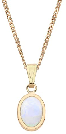 Old English Jewellers 9ct Gold Natural Opal Oval Pendant Necklace + 18 inch Solid Gold Chain - Pendant Necklaces For Women. Womens Necklace With Pendant Made in The UK. Birthstone Necklace (Opal)