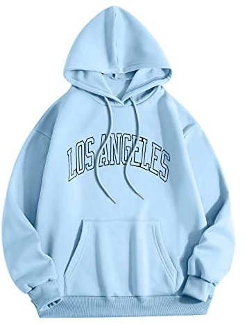 Herren Hoodie Pullover mit Kapuze Kapuzenpullover für Männer Herren L Los Angel Männer Brief Grafik Kapuzendruck Rundhals Langarm Sweatshirt Tops (Hellblau, M)