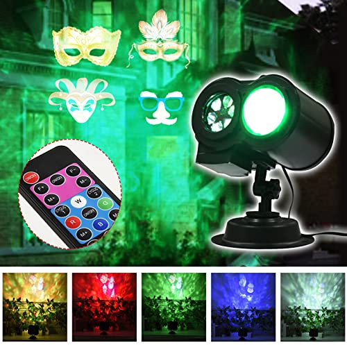 YANYUESHOP Halloween Christmas Projector Lights, Remote Control 2-in-1 Ocean Wave Snowflake LED Projector with 16 Slides, Waterproof Indoor Outdoor for Party Garden Decorations