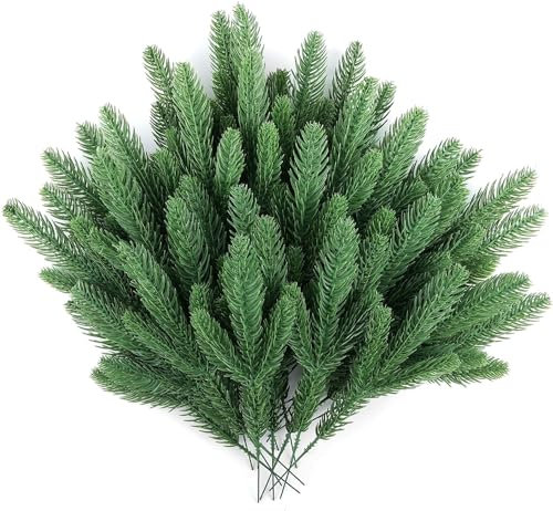 Laelfe 30Pcs Künstliche Tannenzweige, Grüne Gefälschte Tannenzweige Kiefernnadeln Pflanzen Künstliche Kiefer Zweige Tannennadeln für Girlande Kranz Weihnachtsverzierung Heimgartendekoration (30 Stück)