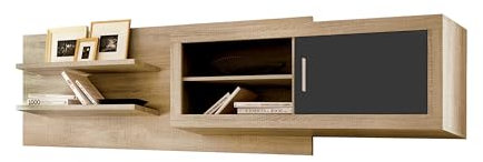 duehome | Salon Modular, Módulo Alto con 1 Puerta y 2 Estantes con Respaldo, Modelo Nuka, Acabado en Gris Grafito y Cambria, Medidas: 180 cm (Largo) x 26,3 cm (Fondo) x 65 cm (Alto)