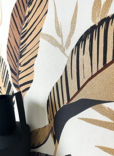 NEWROOM Papier peint Beige Jungle Intissé - Moderne Bronze Or Palmiers Feuilles Tropical