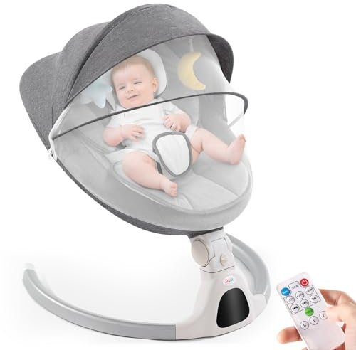 Jaoul Baby Swing for Infants - Electric Portable Newborn Bouncer, Timing Function, 5 Speeds, 3 Seat Positions for Boys and Girls (Gray)