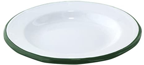 Packnwood 294ENASV24- Enamel Plate White W/Green Rim Enamel Plates,Deep Plates For Dinner Camping Plates,Enamel Camping Dishes,Crow Canyon Enamelware,Falcon Enamelware,Enamelware D:9.44”H:1.18” 12 pcs
