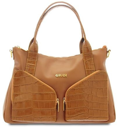 Giudi ® - Damentasche aus Kalbsleder, echtes Leder, Topcase aus Leder, zwei Fächer, Schultergurt aus Leder, Made in Italy (Leder) - 12172/LG/FIE/BALO-A0, Leder, 25,00 x 37,00 x 11,00 cm