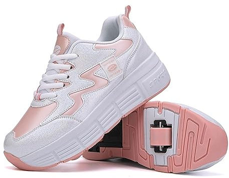 Schuhe Mit Rollen für Junge Mädchen Kind Sportschuhe mit Rollen Kinder Skateboard Schuhe Kinderschuhe Mit Rollen Skate Schuhe Trainer Sneakers Rollen Schuhe, Rosa-EU35