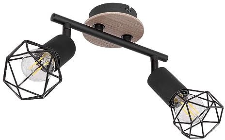 GLOBO Deckenstrahler Deckenlampe schwarz Wohnzimmerleuchte Holz Spotleiste 2-flammig verstellbar, Metall matt, 2x E14, LxBxH 22x10x18 cm