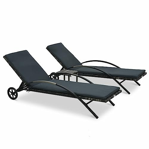 BaraSh Sonnenliegen mit Tisch Poly Rattan Anthrazit Gartenliege Wetterfest Gartenliegen Strandwagen Liege Sonnenliege Mit Tisch Sonnenliege Set