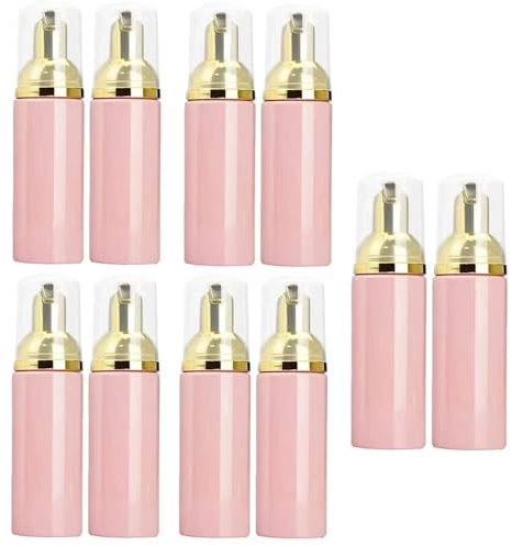 10 x 48 ml Wimpern-Shampoo-Flaschen, Schaumstoffflasche mit Goldpumpe, leer, Reise-Schäumspender für Seife, Shampoo (Gold, Rosa)