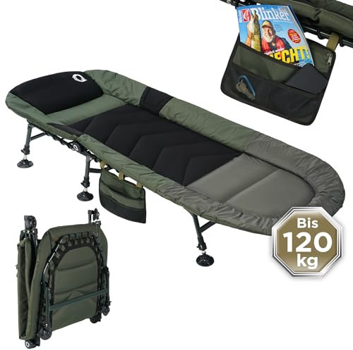 Q-Tac Karpfenliege [Stabil, Bequem & Leicht zu Reinigen] - Angelliege mit extragroßen Schlammfüßen, Angelliege Karpfenliege, Campingliege, Feldbett
