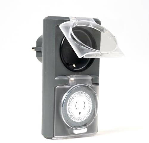 Menz Temporizador para Exterior – Modelo IP44 Mecánico, Potente y de Fácil Uso, Compatible con Enchufes Exteriores