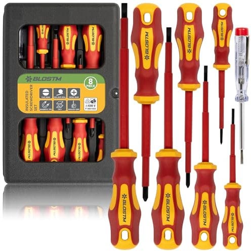 BLOSTM Isoliertes Schraubendreher-Set – 8-teiliges VDE-geprüftes elektrisches Schraubendreher-Set bis 1000 V Elektriker-Schraubendreher-Set, Aufbewahrungskoffer im Lieferumfang enthalten