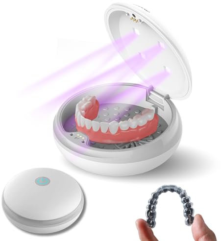 Premium UV Denture & Retainer Cleaner with Integrated Drying/Cleaning Fan, Sanitises, Deodorises & Preserves Dental Appliances, for Dentures, Retainers, invisalign, Night Guards & Removable Braces