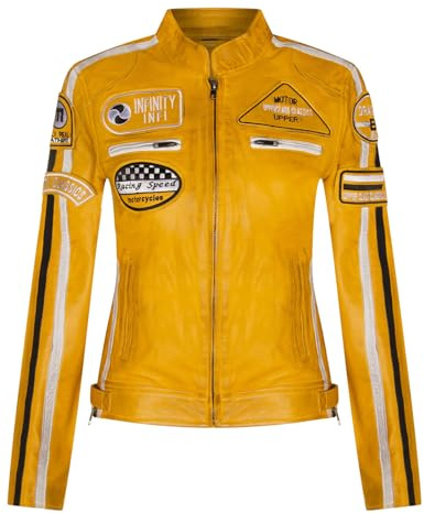 Infinity Leather Damen Leder Biker Casual Racing Moto Abzeichen Jacke