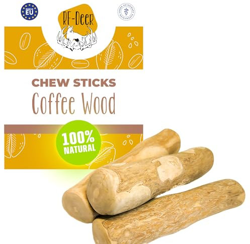 RF-Deer Coffee Wood Dog Chew Stick Size S - 1 piece - 100% natural Dog Toy, Carefully polished, Chemical-free, Suitable for dogs with food allergies, Prevents tartar, Chews Bone Wood Sticks